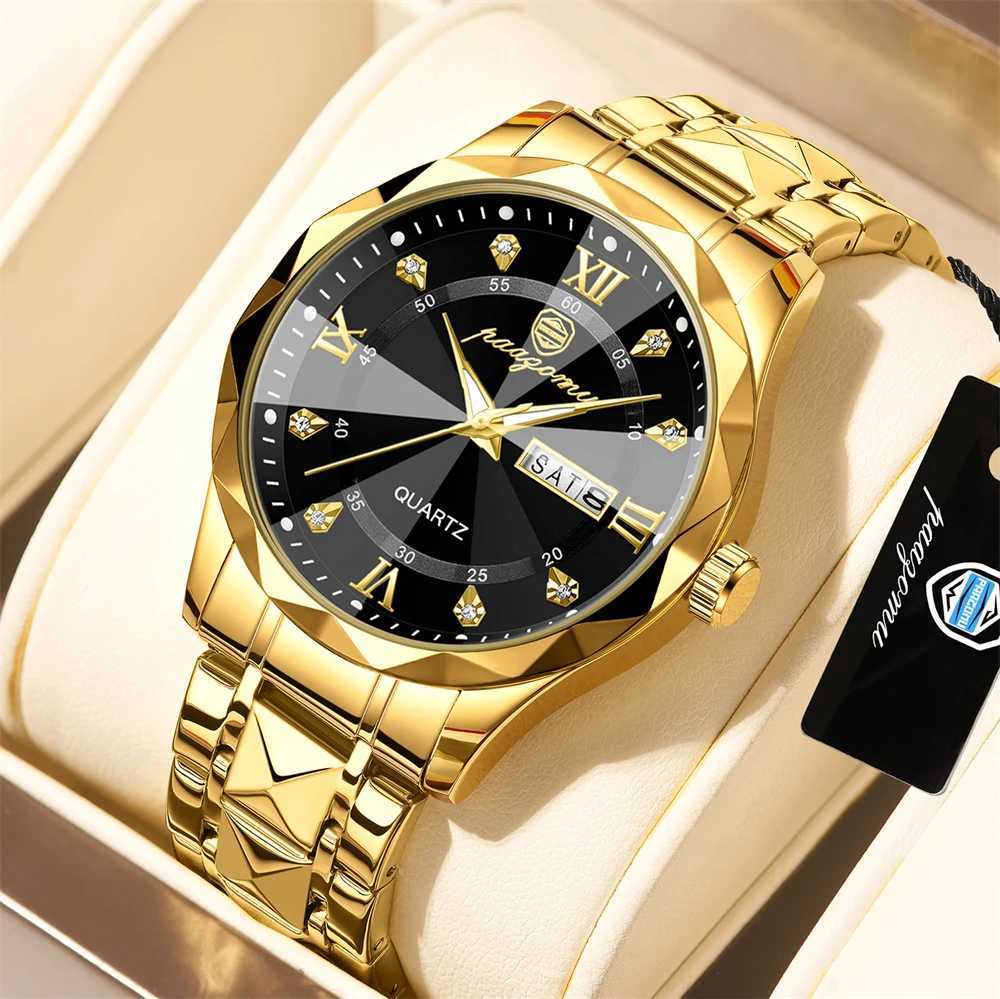 PAAZU Brand Fashion Man Wrist Waterproof Luminous Date Week Men es Stainl Steel Quartz Mens M relojbox M251222