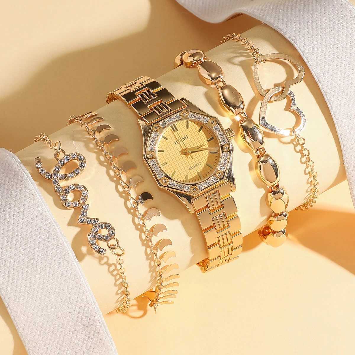 Fashionable diamond-encrusted Octagon case steel str wens quartz set of 5 suitable for holiday gifts M251222