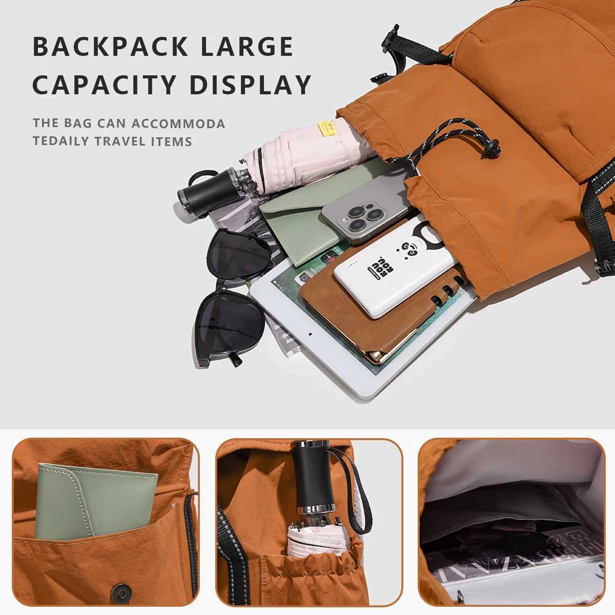Designed Backpack Large Capacity Drawstring Washed Cloth Multi-Functional Outing Lightweight Work Clothing High School StudM251222