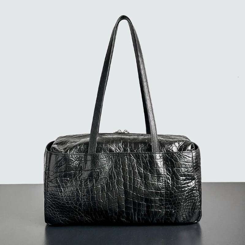 SIJIFSHANG Cow Leather Crocodile Pattern Armpit Women's New Vintage Large Capacity Multi-Compartment Fashion Portable Shoulder Bag 251219