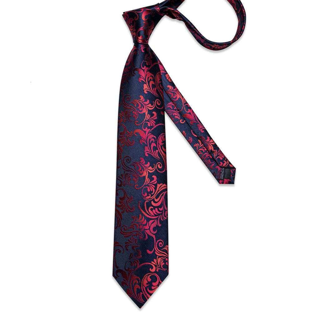 Luxury Red Floral Blue Silk Ties For Men 8cm Wide Necktie Set Pocket Square Cufflinks Brooch Pin Wedding Accessories Men's Gift 25H1222