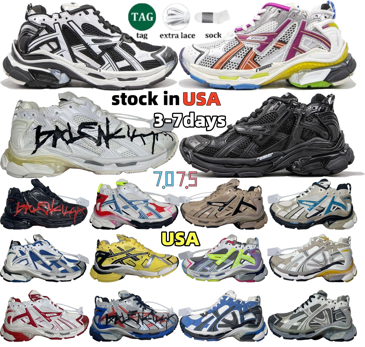 luxnuy Designer Paris 7.0 7.5 man women sneakers mesh surface leather splicing Track 3.0 fashion formal attire casual shoe triple black white grey outdoor shoe Sizt 36-46