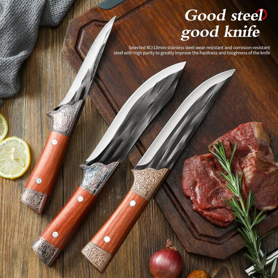 Large bone-removing knife with leather sheathbleeding knifebutcher knifehigh-hardness meat cleaverfixed-blade skinning knife 251218