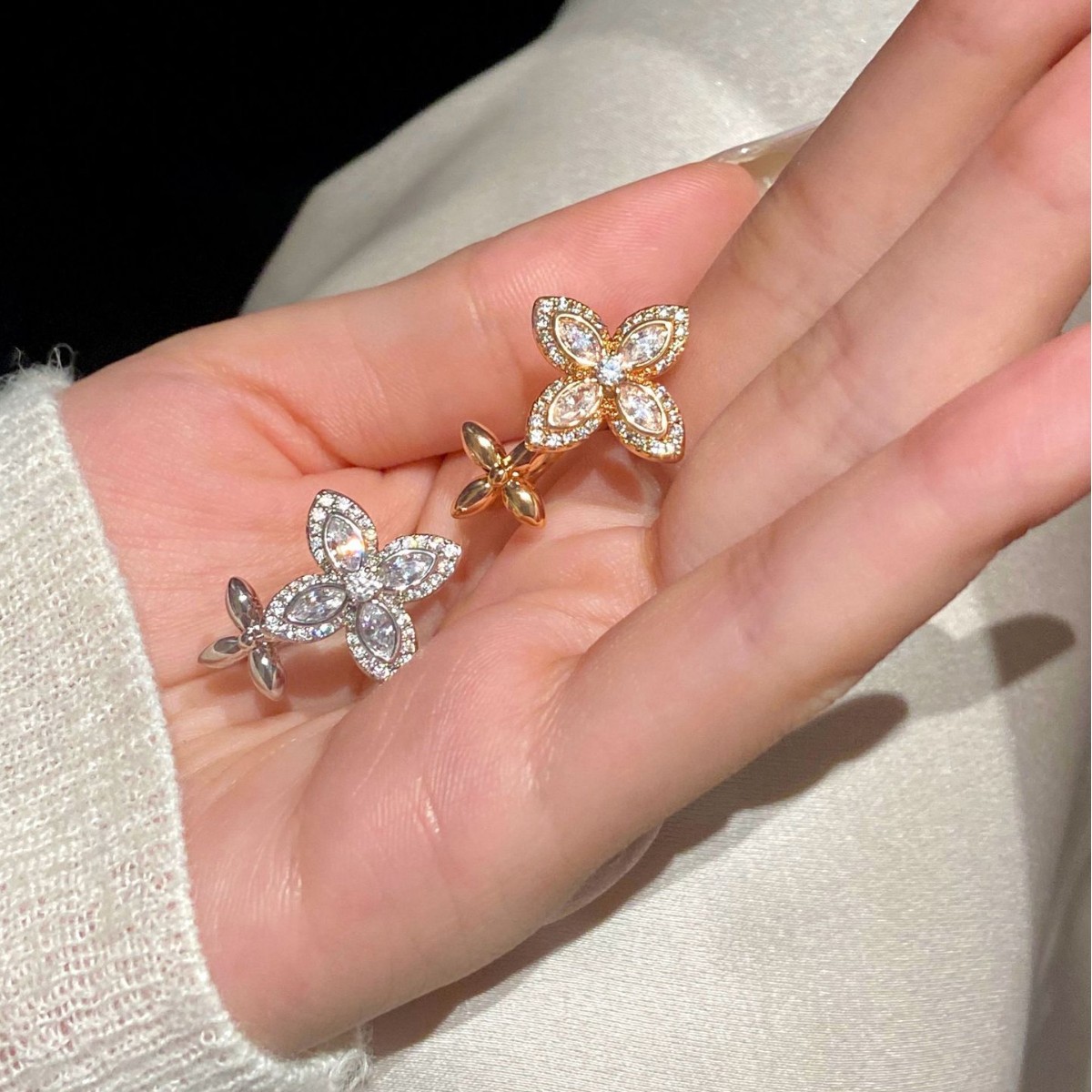 French Zircon Flower Open Exquisite Elegant Fashion Versatile Index Finger Ring Light Luxury High-end Feel Jewelry - view 4