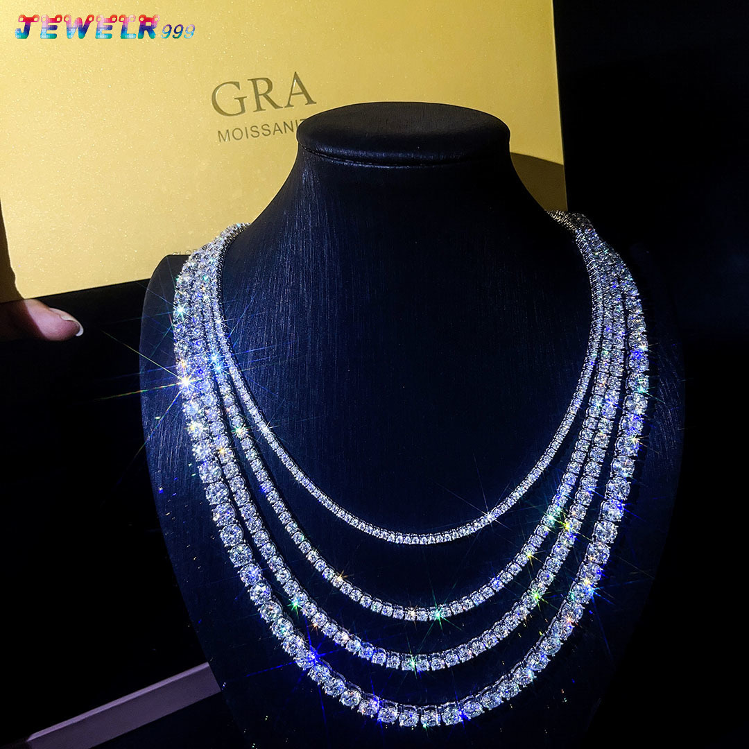 2026Pass Tester 3mm 5mm Moissanite Tennis Chain 16-24 Inch Iced Out Moissanite Chain DEF VVS Silver Tennis Chain Necklace for Man