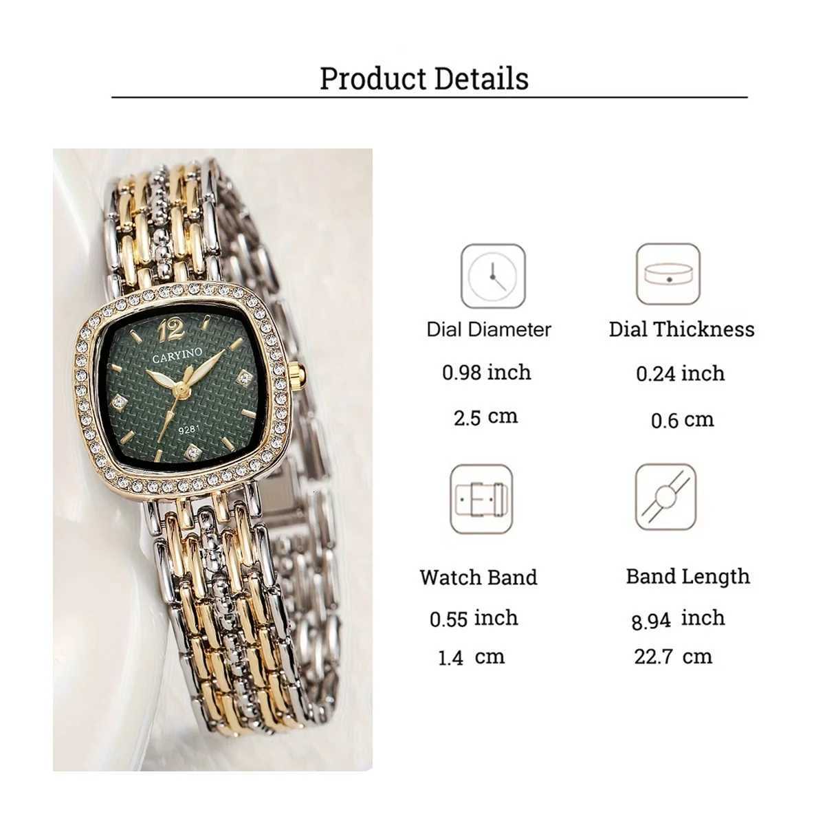 French Elegant Square Diamond-Embedded Quartz Set for Wen with Retro Green Dial a High-End Gift M251222