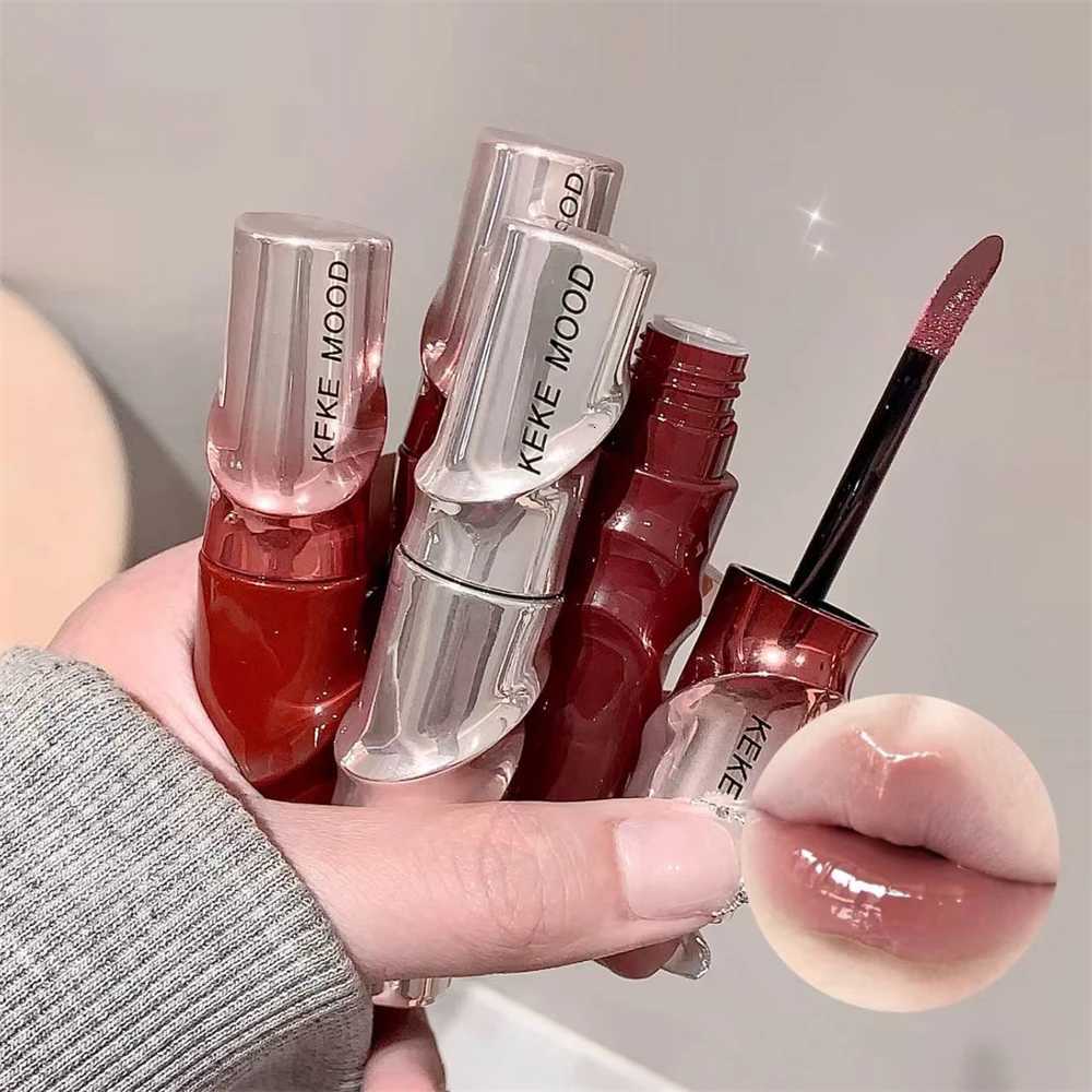 Crystal Nude Gray Glossy Lip Stain Mirror Korean Lip Glaze Sheer Nude Glitter Lip Tint Watery Shine Plumping Lipgloss CosmeticsT251222