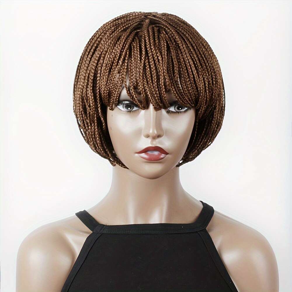 8 Inch Short Box Braid Bobo Synthetic With Bangs Cornrow Braided Wig For