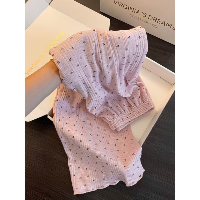 Sweet Girl Small Floral Cotton Gauze Pink Pajamas for Women Autumn New Casual Home Wear with Chest Pads Two-Piece Set Trendy 231113