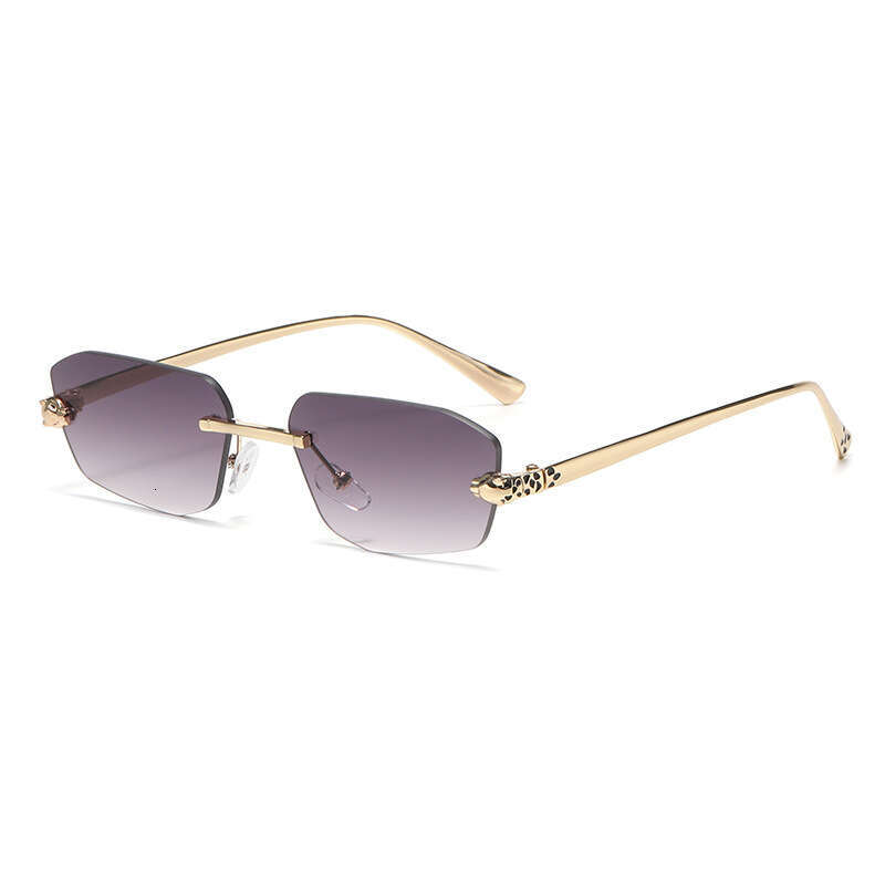 UV400 Leopard Print Sunglasses - Unisex Euro-American Frameless Polygonal Metal Wholesale