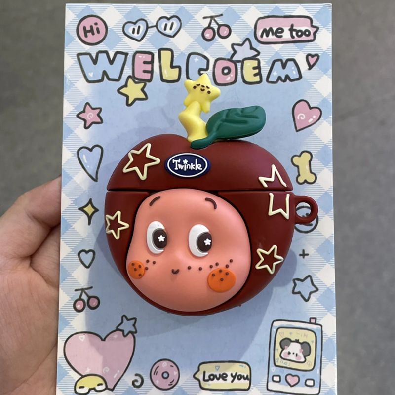 3D Red Apple Cartoon Cute Compatible with AirPods 4th Generation Earphone Protective Case Silicone Pro 2/3 Soft Shell New Model