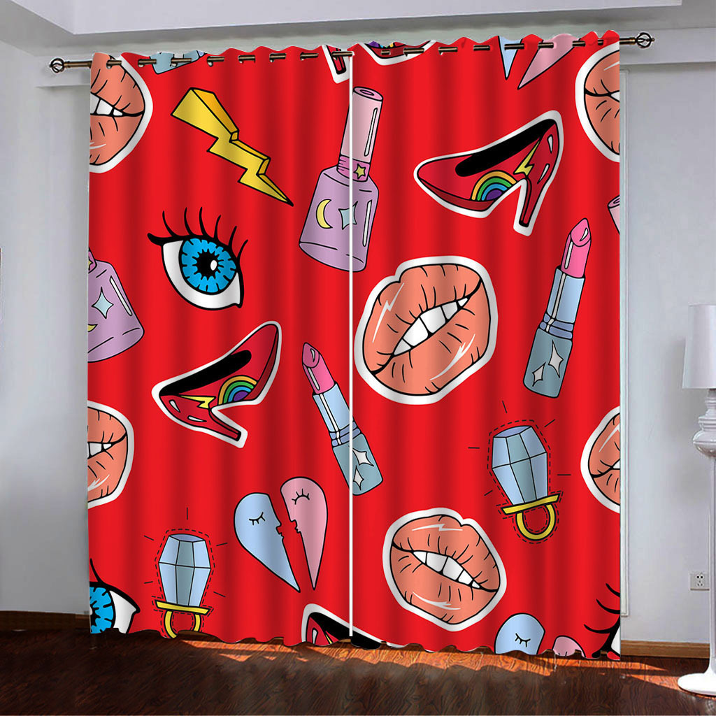 YL-38018 High-Density Blackout Curtain Red Lips Series 2, Digital Printed, Custom Patterns and Sizes Available