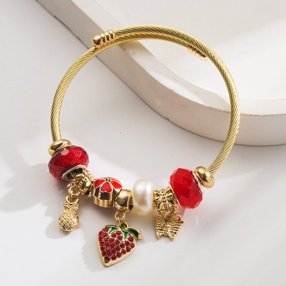 New Stainless Steel Material Bead Adjustable Bracelet Strawberry Cherry Pendant Fairy Personality Versatile Best Friend Bracelet Exquisite Gift