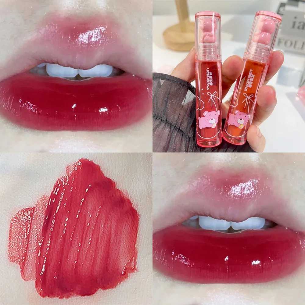 Crystal-frozen Glossy Lip Glaze Cute Bear Pink Jelly Lipgloss Glossy Mirror White Nude Liquid Lipstick Lips Makeup Korean MakeupT251222