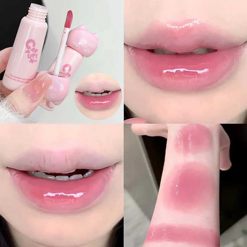 CAPPUVINI Cute Cat Water Mirror Lip Gloss Lasting Moisturizing Rose Apricot Pink Tint Lip Glaze Nude Lipstick Korean Makeup GirlT251222