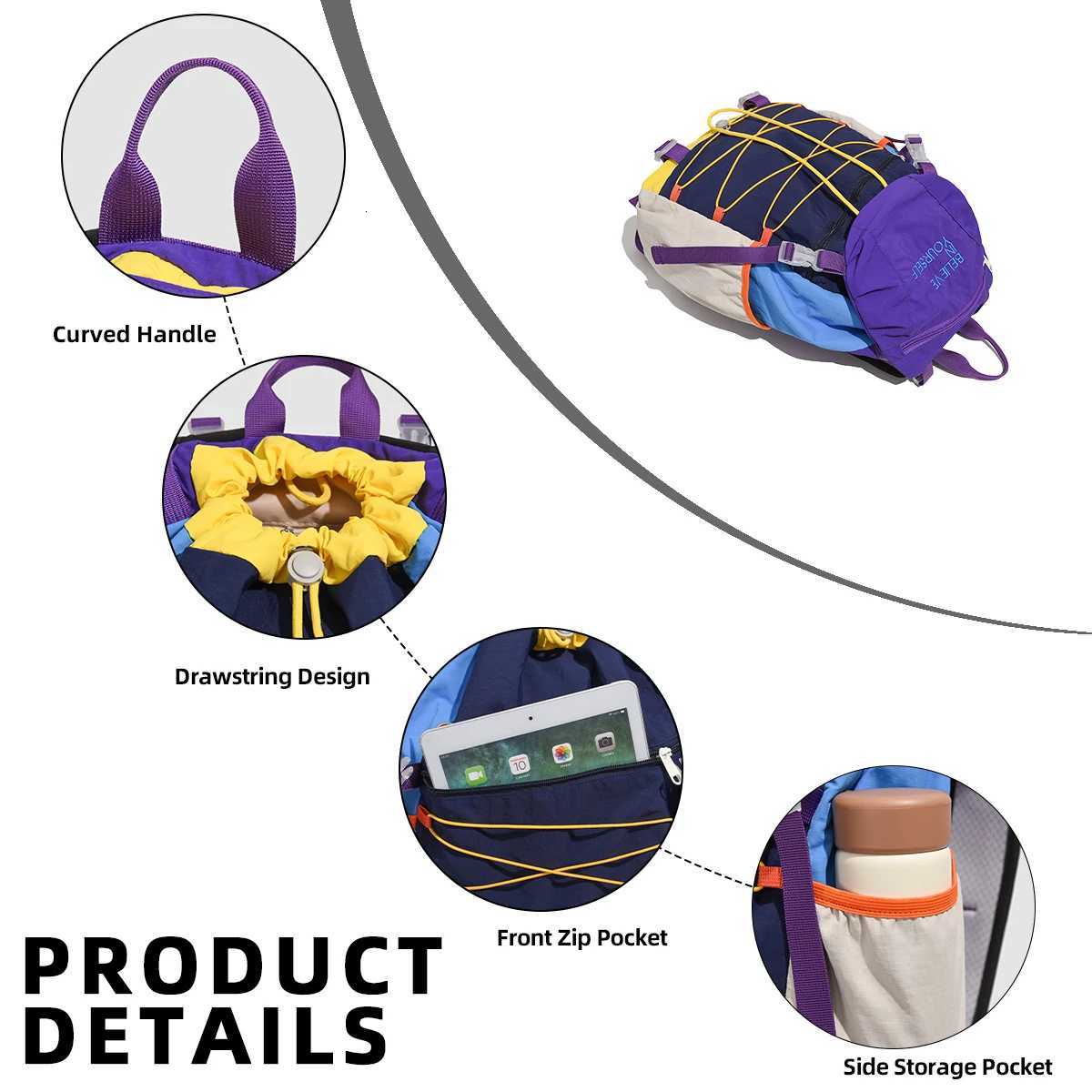 or Women Lightweight Travel New Style Commuter Student School Bag Large Capacity Travel Backpack Drawstring Shoulder Bag Crossbody Bag Outdoor Sports 