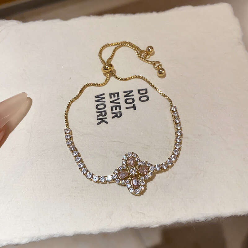 Korean Style Light Luxury Water Drop Flower Bracelet for Women, Adjustable Zircon Inlaid High-End Fashion Temperament Jewelry for Party & Date