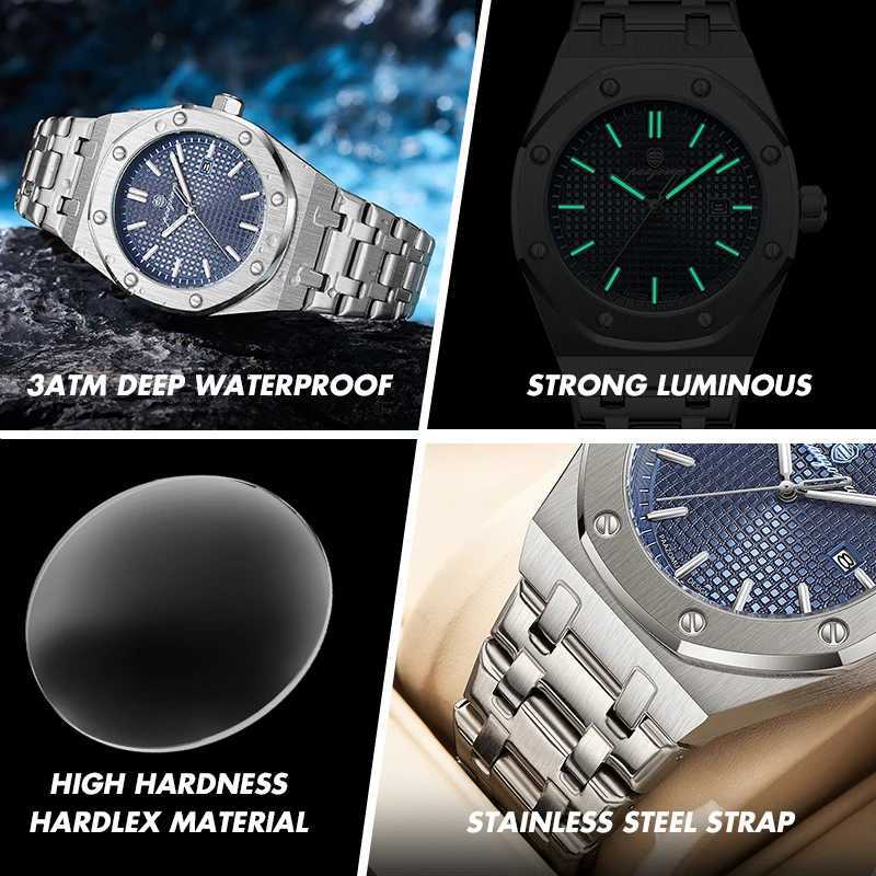 PAAZU Round Luxury Men Wrist Waterproof Luminous Date Stainl Steel M Clock Busin Sports Quartz es For Men M251222