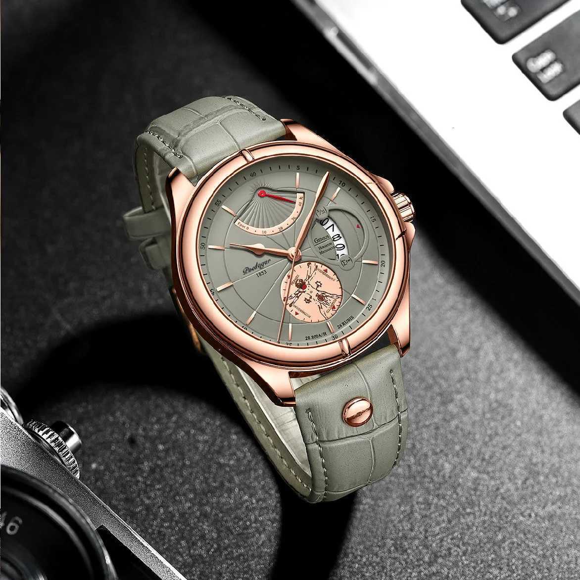 POEDAGAR Sports Casual Man Date Waterproof Luminous Leather Chronogrh Mens Busin Luxury Quartz es For Men M251222