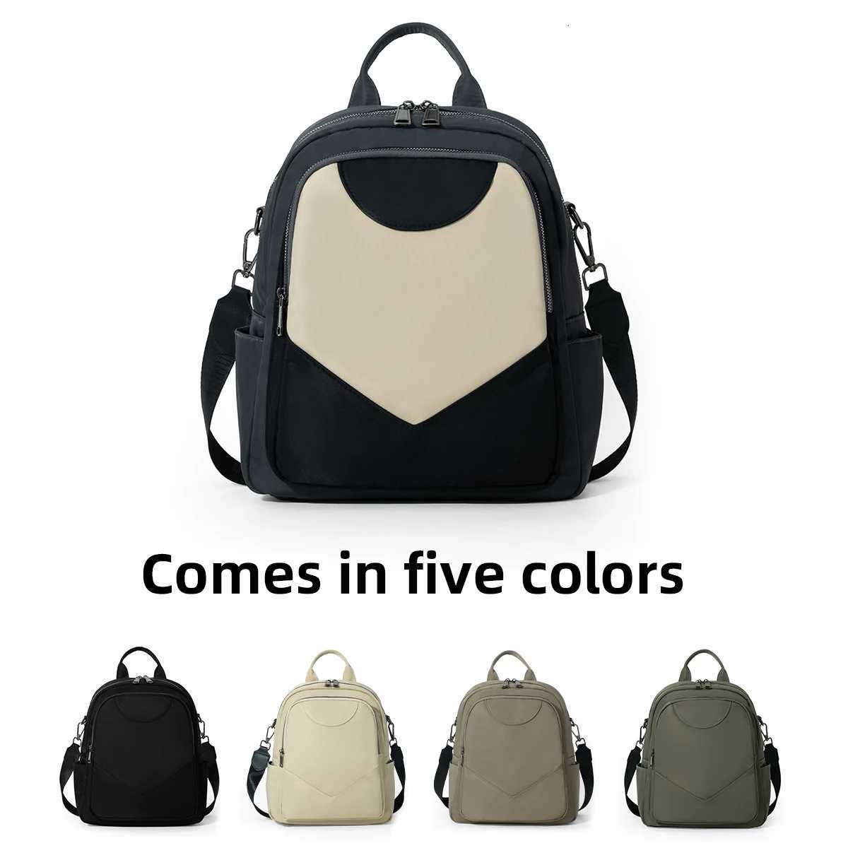 Simple Color-Blocked Womens Backpack 2025 New Large-Capacity Nylon Anti-Theft Backpack Versatile Casual School Bag for Shopping Travel Commuting and W