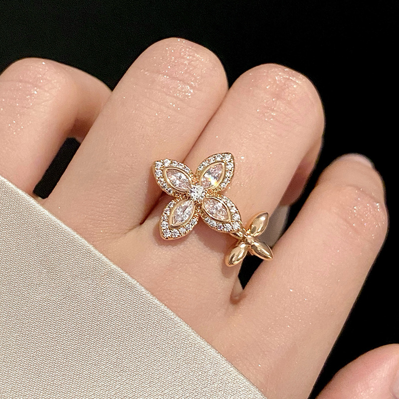 French Zircon Flower Open Exquisite Elegant Fashion Versatile Index Finger Ring Light Luxury High-end Feel Jewelry - view 3