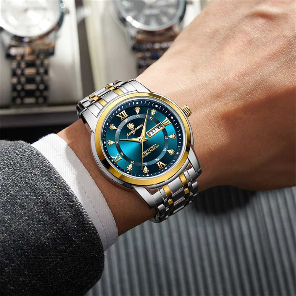 PAAZU Luxury Round Man Quartz Waterproof Luminous Date Mens High Quality Stainl Steel Busin Men es M251222