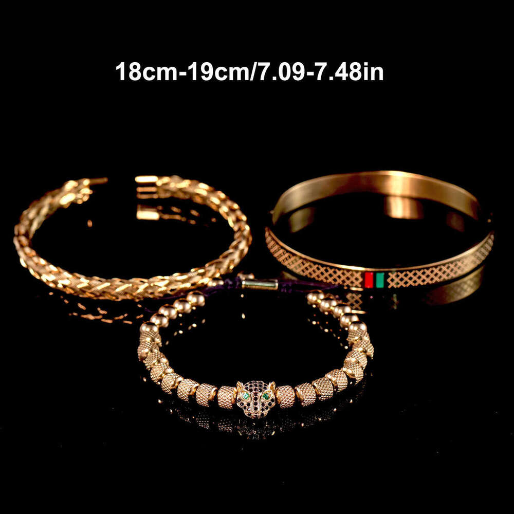Men Women Punk Style Bracelet Set European American Hot-Selling Stainless Steel Roman Leopard Head Crown Braided Jewelry for Party Streetwear