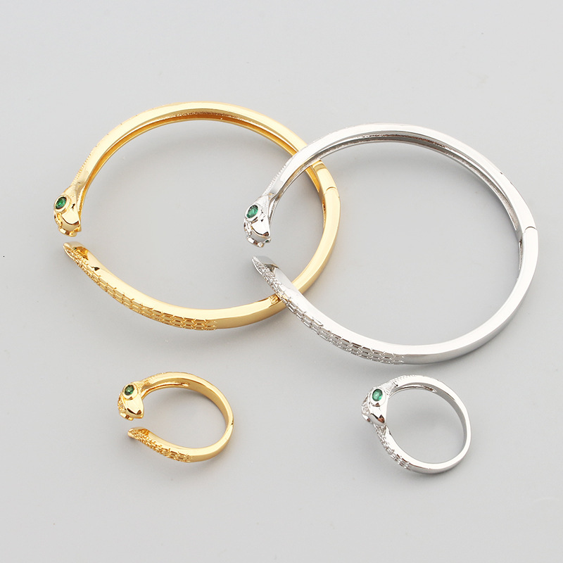 Attract Luck Jewelry Korean Version Simple Green-Eyed Snake-Shaped Scale Animal Effective Fresh Style Women's Bracelet Open Bangle Ring Wholesale