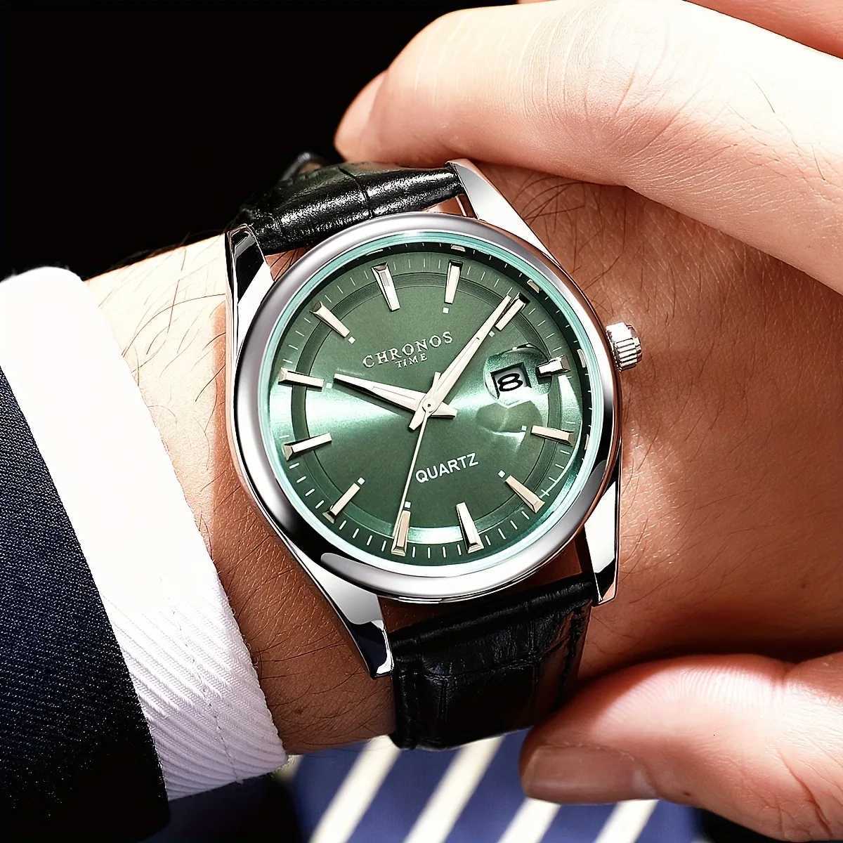 CHRONOS Men Classic Quartz Wrist with Cndar Luminous Dial Leather Str Casual Busin Leisure Outdoor Sports es M251222