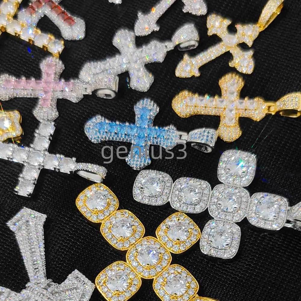 Hiphop Jewelry Iced Out Diamond Cross Pendant Necklace for Women 18k Gold Plated Christian Jesus moissanite Cross Pendant Necklace