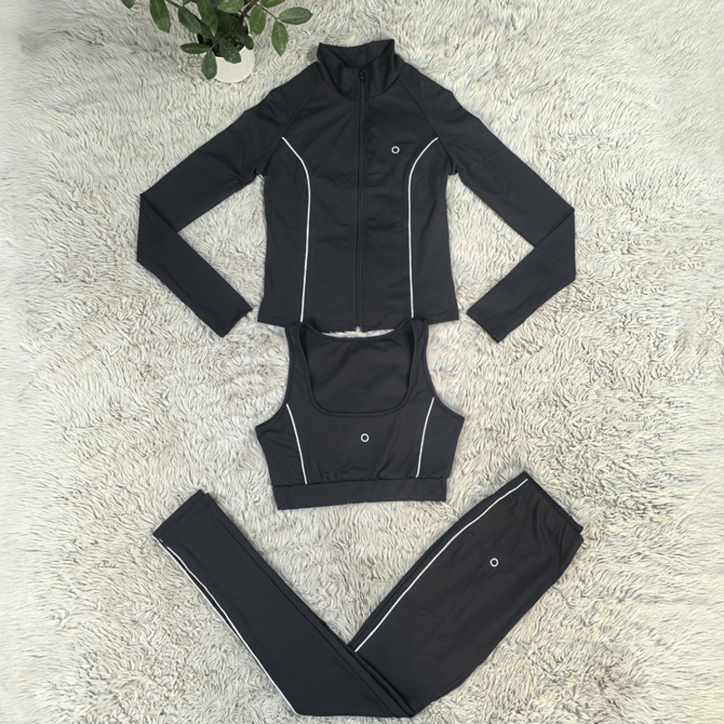 Womens Designer Tracksuit Sports Yoga Three 3 Piece Set Sexy Tank Top Long Sleeve Jacket Breathable Slim Pants Casual Track Jogging Suits 3PCS Outfits For Woman