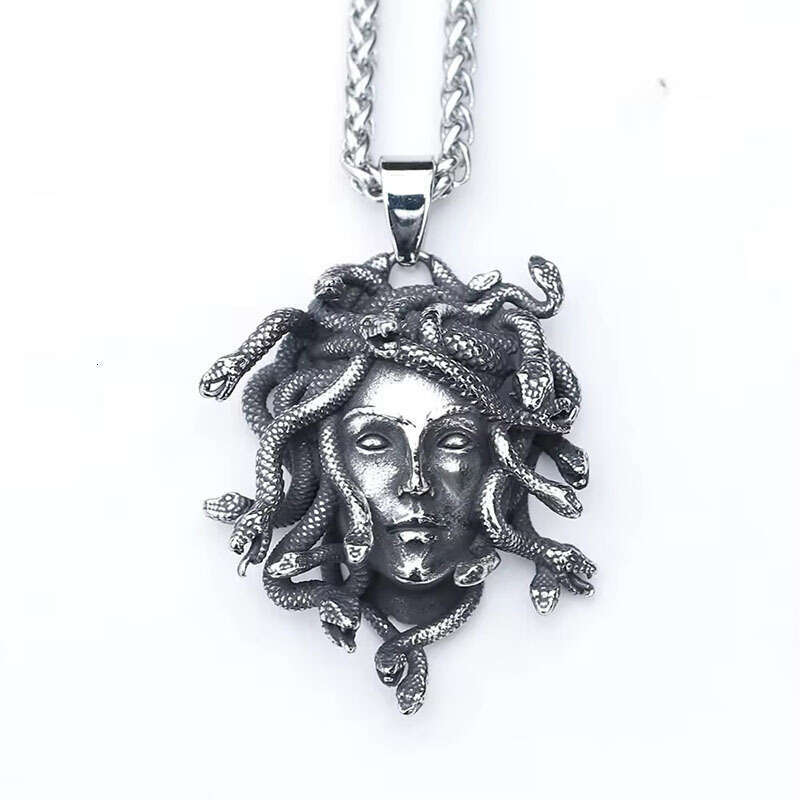 New Retro Goddess Medusa Statue Mythical Pendant European And American Gothic Exaggerated Ancient Greek Snake Necklace