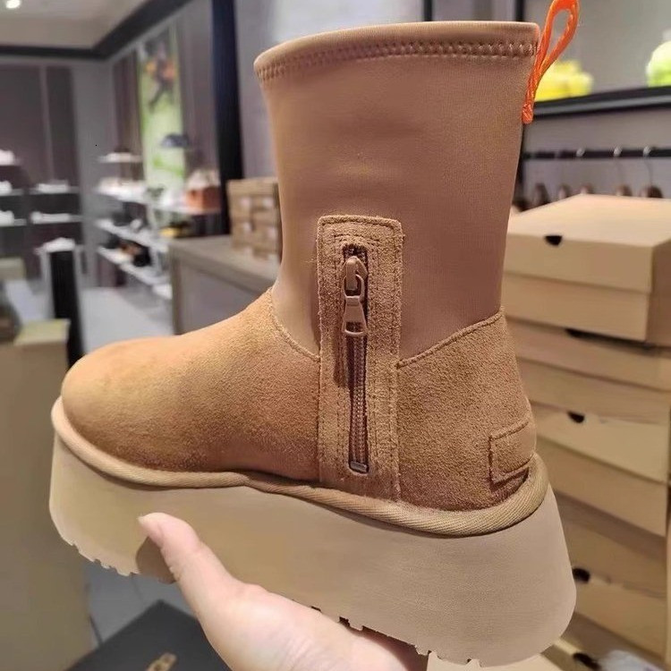 New Elastic Sock Tube Dip Boots for Women Winter Thick Sole Height Increasing Sheepskin Snow Boots with Fleece Lining and Thickened Cotton Shoes