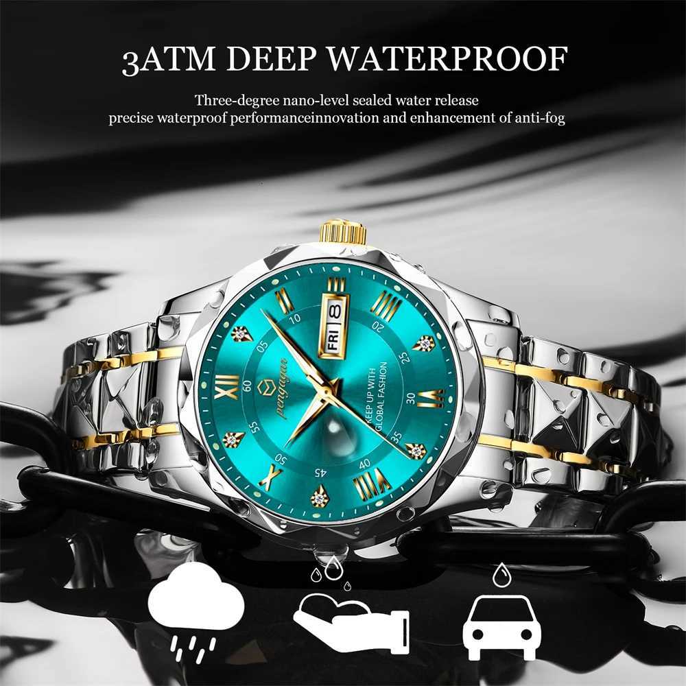 Factory Wholes New Fashion Men Clock Waterproof Luminous Week Date Sports Man Wrist Stainl Steel Quartz es Reloj M251222
