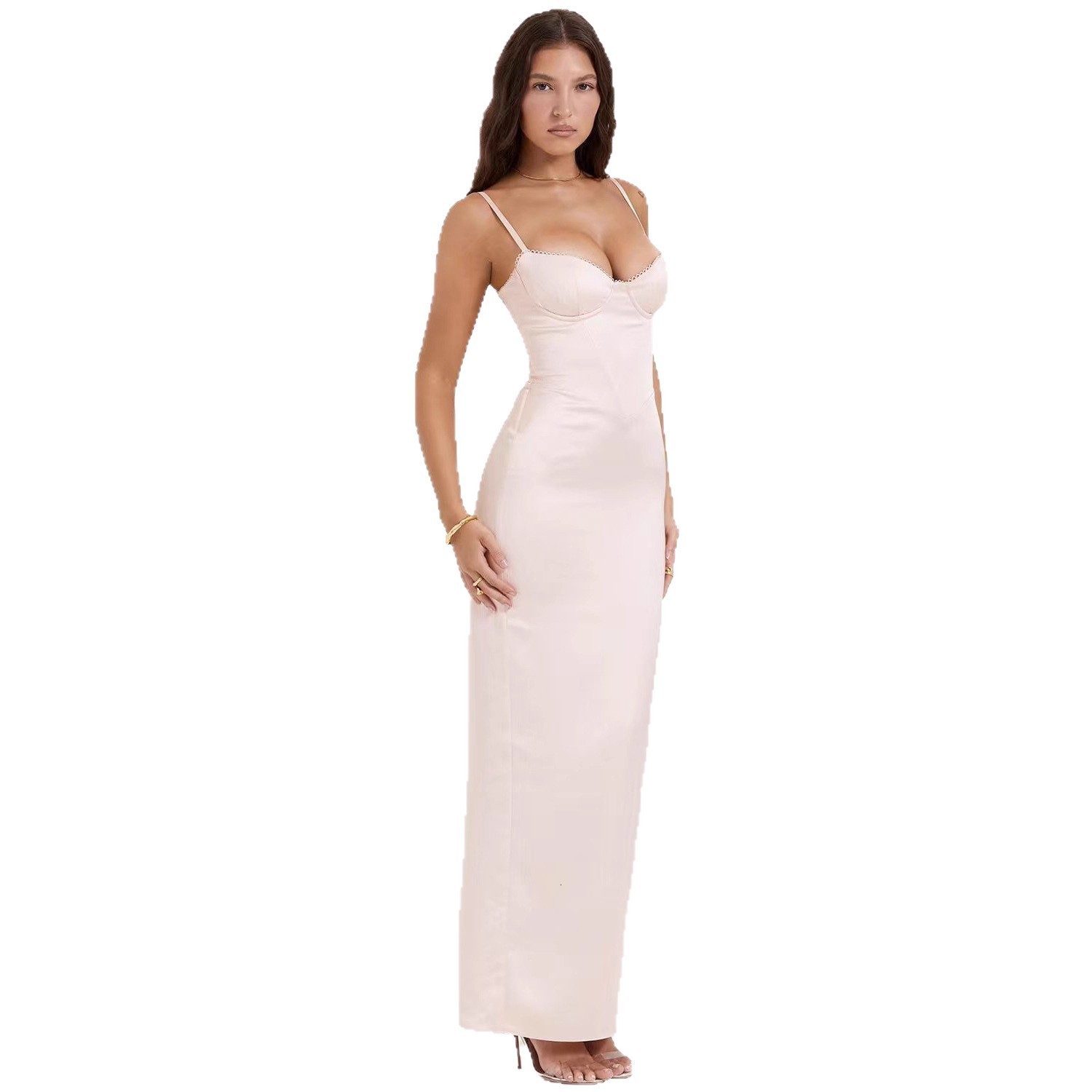 Wefads Women Midi Dress Elegant Simple Solid Sleeveless V Neck Suspender Nipped Waist Slim Backless Slit Evening Red Dresses 250228