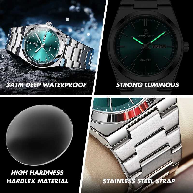 PAAZU Busin Man Wrist Date Chronogrh Waterproof Luminous Luxury Men Stainl Steel Quartz Mens es M M251222