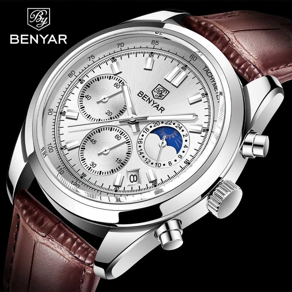 BENYAR New Men 30ATM Waterproof Stainl Steel Quartz Wristes Luxury Leather Military Chronogrh reloj hbre M251222