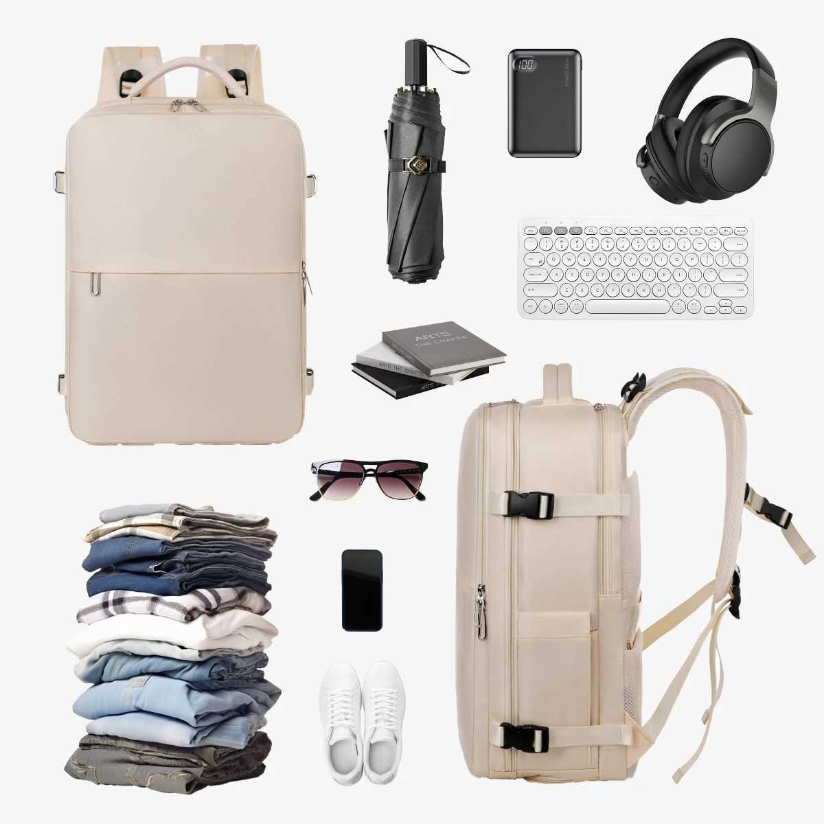 ackpack Female College Student Outdoor Commuting Large Capacity Computer Backpack Junior High School Bag Travel with Air Bag and Vacuum CompressionM25