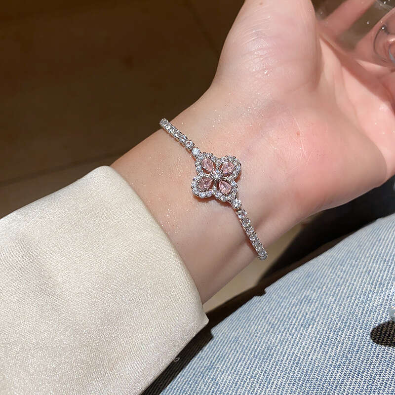 Korean Style Light Luxury Water Drop Flower Bracelet for Women, Adjustable Zircon Inlaid High-End Fashion Temperament Jewelry for Party & Date