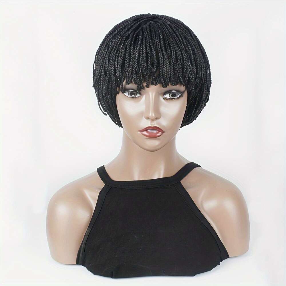 8 Inch Short Box Braid Bobo Synthetic With Bangs Cornrow Braided Wig For