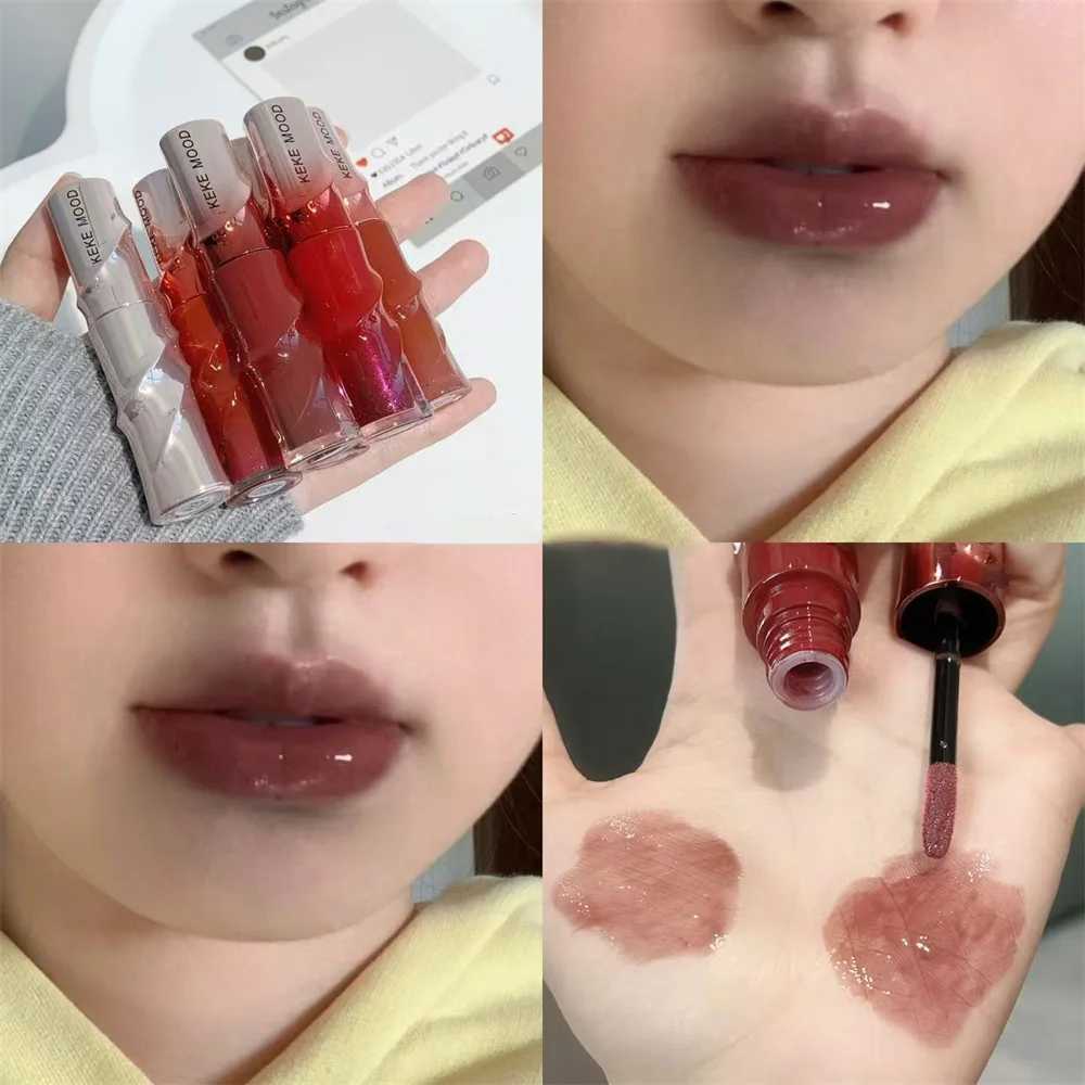 Crystal Nude Gray Glossy Lip Stain Mirror Korean Lip Glaze Sheer Nude Glitter Lip Tint Watery Shine Plumping Lipgloss CosmeticsT251222
