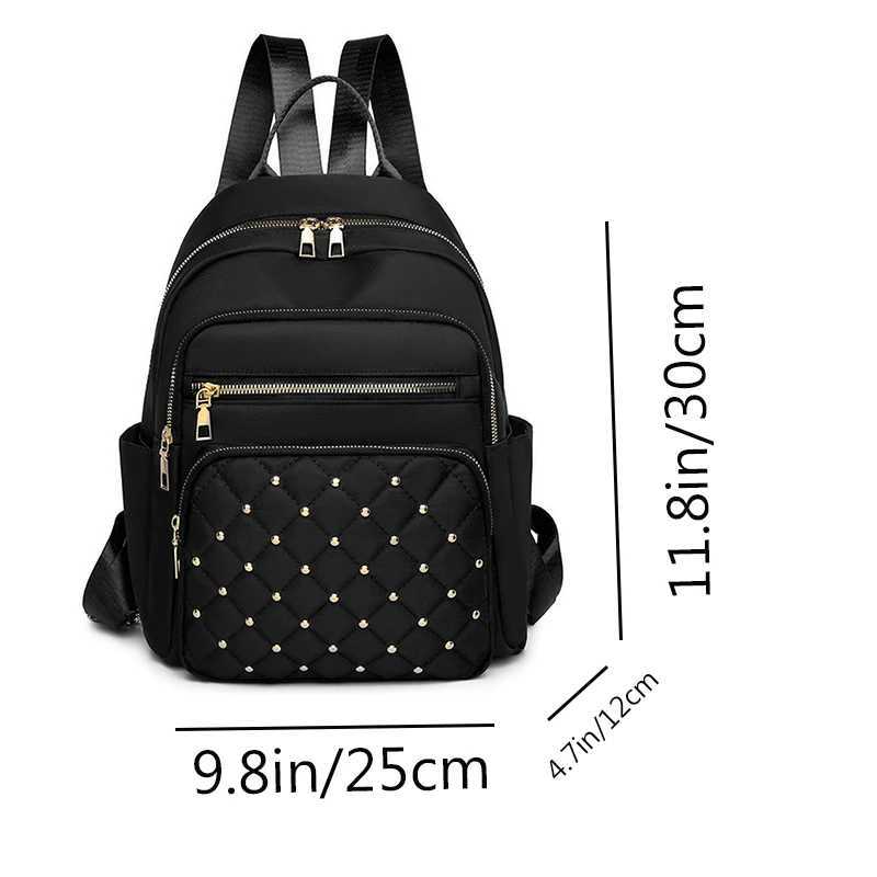 Diamond check embroidered thread riveted backpack womens fashion travel bag casual all-match womens backpackM251222