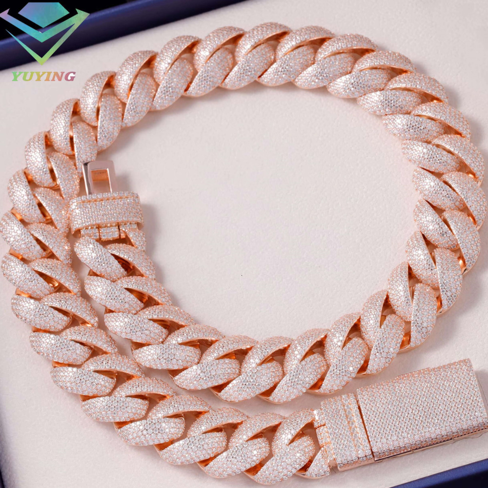 Luxury Iced Out Diamond Necklace 22mm Wide 18k Gold Plated Heavy Silver VVS Moissanite Cuban Link Chain for Mens Jewelry