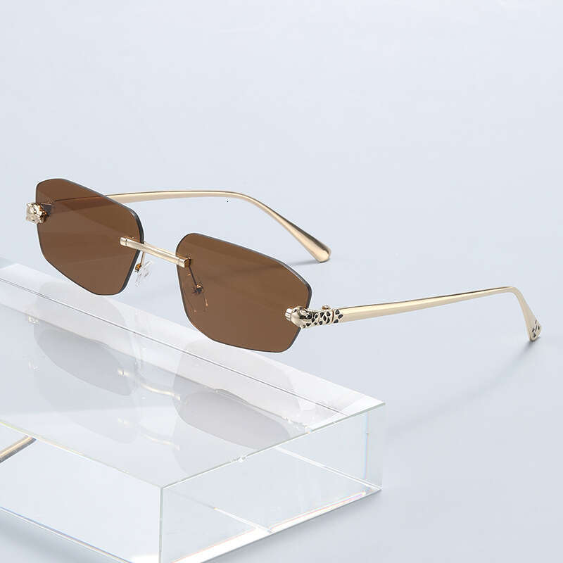 UV400 Leopard Print Sunglasses - Unisex Euro-American Frameless Polygonal Metal Wholesale