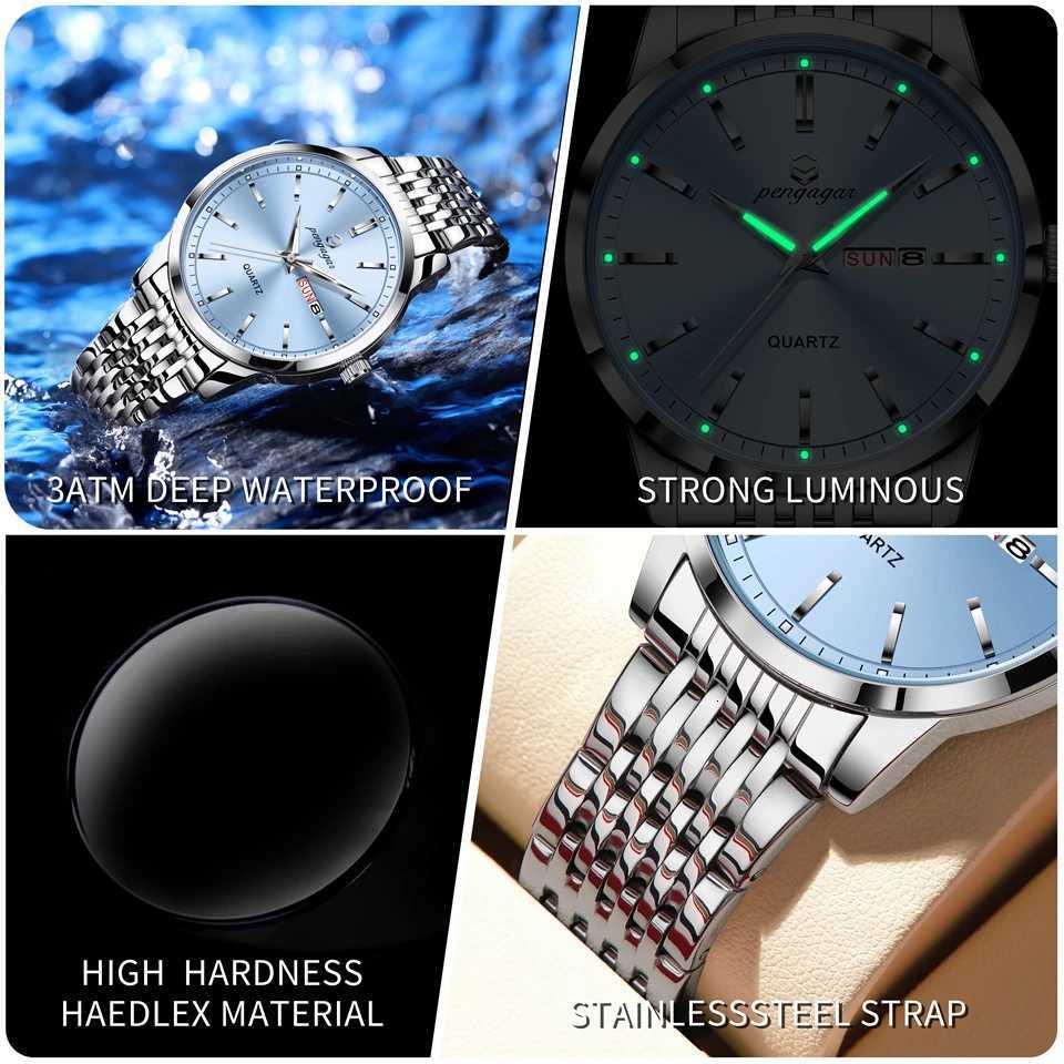 PENGAGAR Luxury For Man Waterproof Luminous Date Week Stainl Steel Men Casual Quartz Mens es M Clockbox M251222