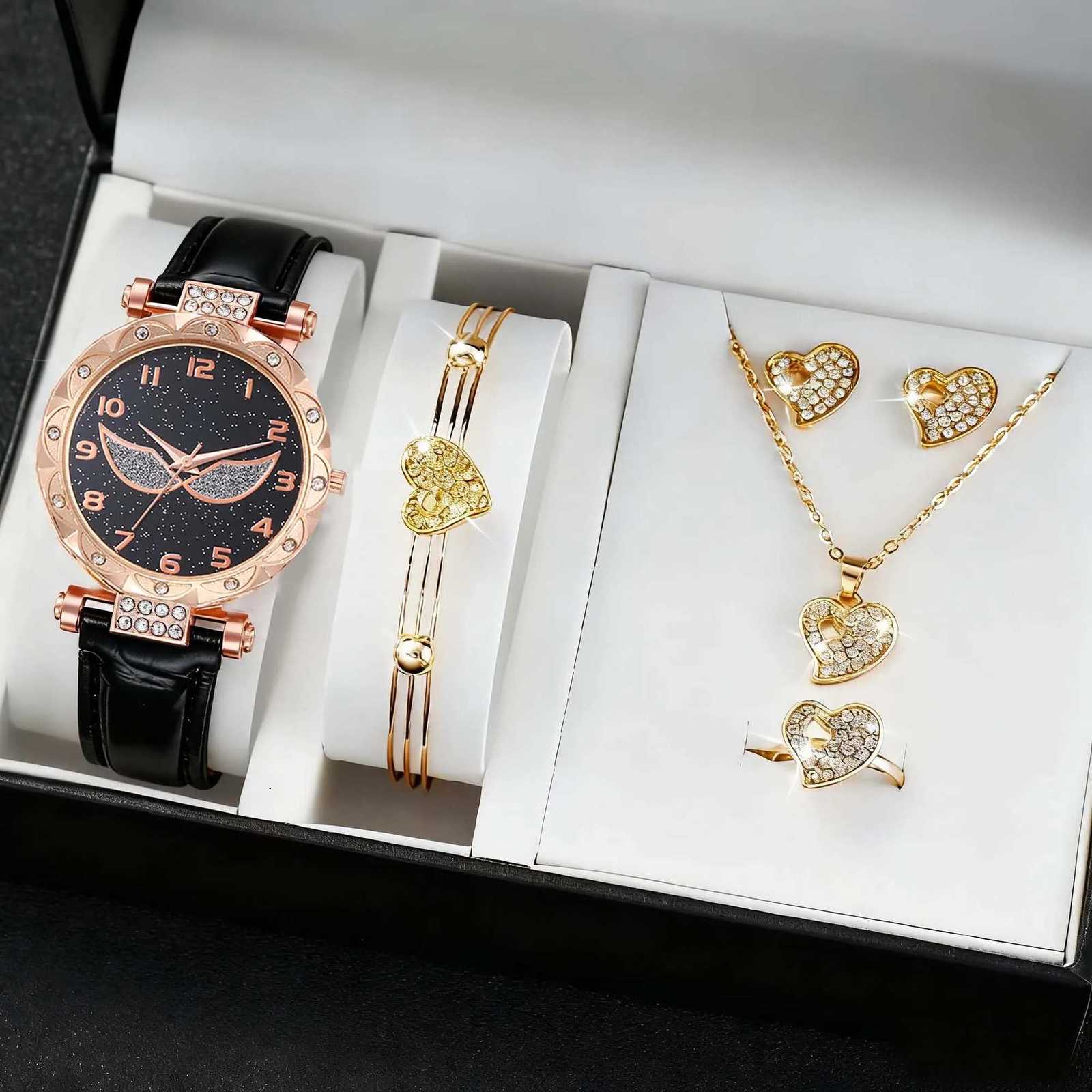 Fashionable simple diamond-encrusted wens quartz and jewelry 6-piece set suitable for daily wear Christmas and Thanks M251222