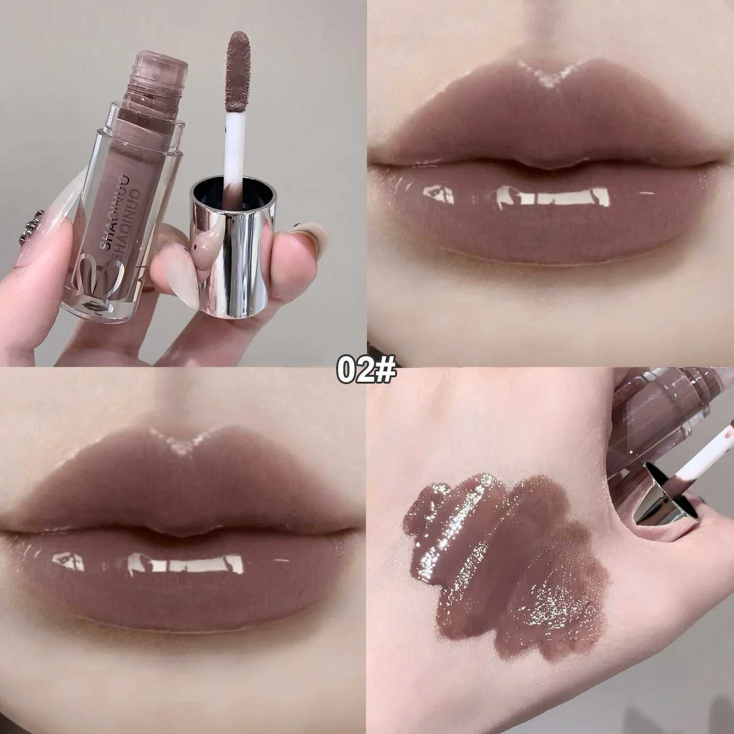 NEW Water Glazed Mirror Lip Gloss Makeup Crystal Nude Jelly Moisturizing Lip Glaze Long Lasting Black Liquid Lipstick CosmeticsT251222