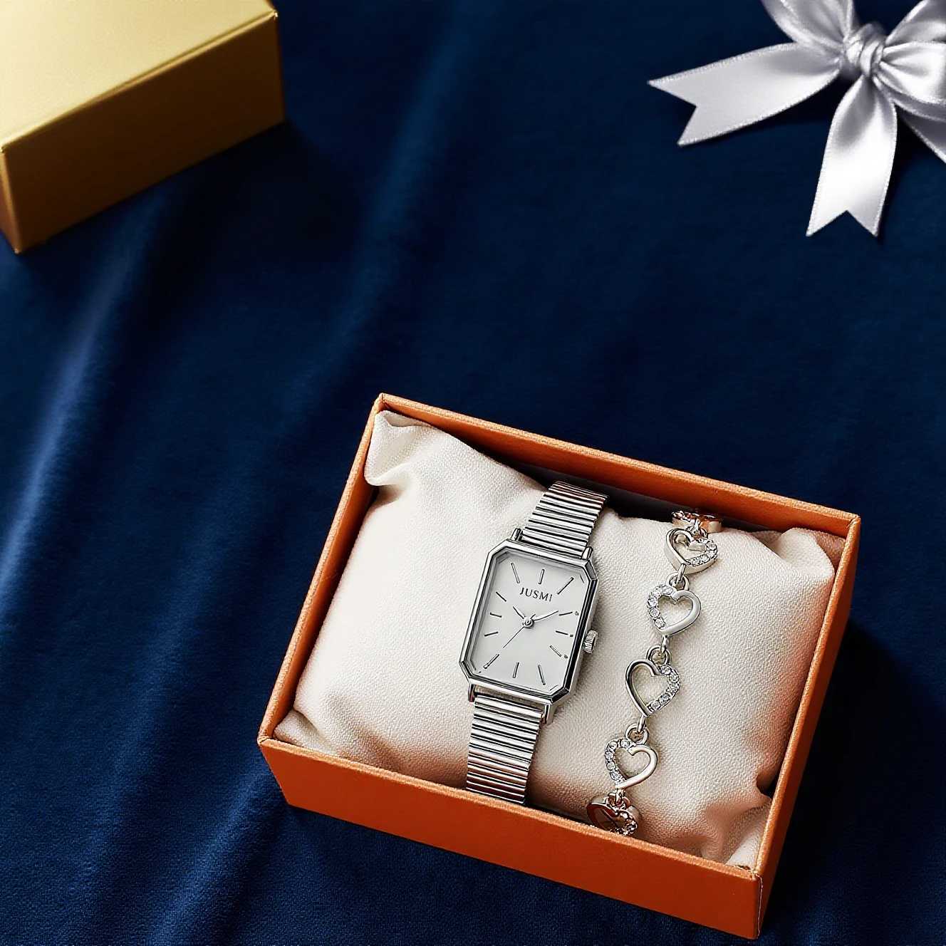 Fashionable Cpact Square Dial Alloy Str Wens Quartz Diamond 2 Piece Set for Thanksgiving Christmas G M251222