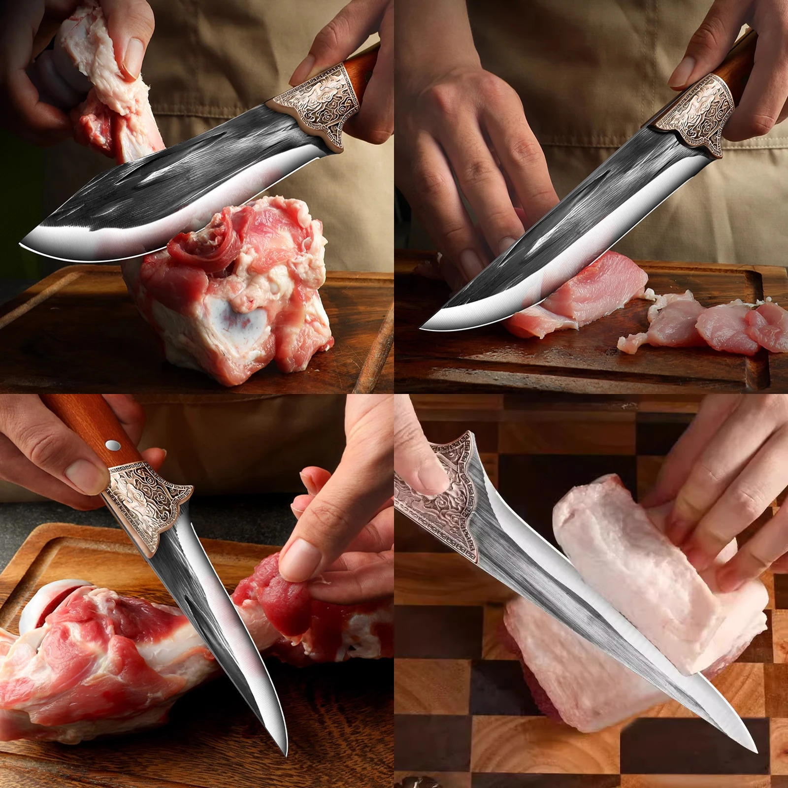 Large bone-removing knife with leather sheathbleeding knifebutcher knifehigh-hardness meat cleaverfixed-blade skinning knife 251218