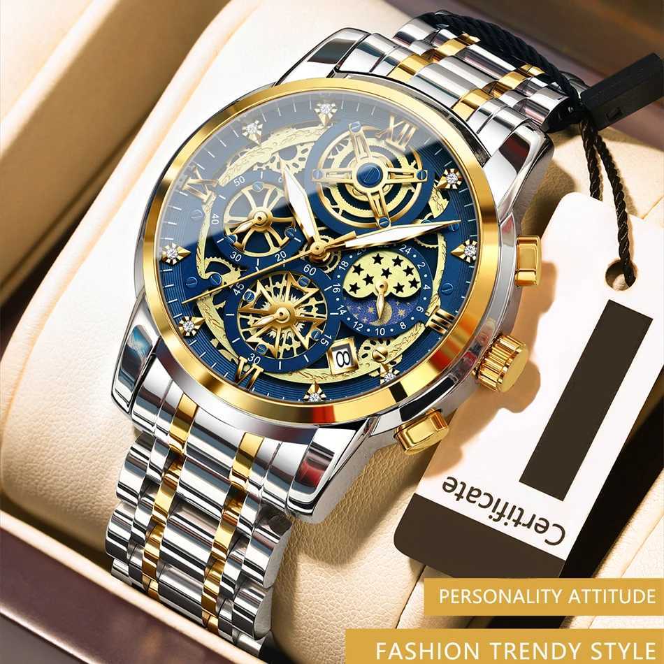 BINBOND Round es For Men Week Date Stainl Steel Man Luminous Waterproof Luxury Mens Quartz Wrist M251222